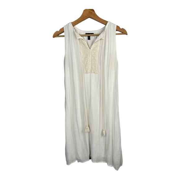 Cloth & People Womens Boho Crochet Gauzy Cream Embroidered Mini Dress Size M - Picture 1 of 10